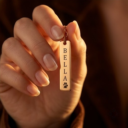 Porte-clés Barre Gravée. Son nom, sa patte, votre lien